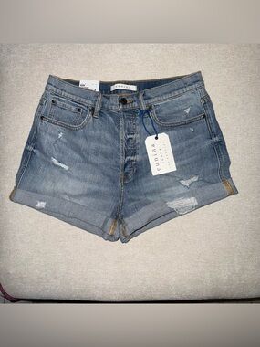 Eunina Olivia Ultra High Mom Distressed Denim Shorts